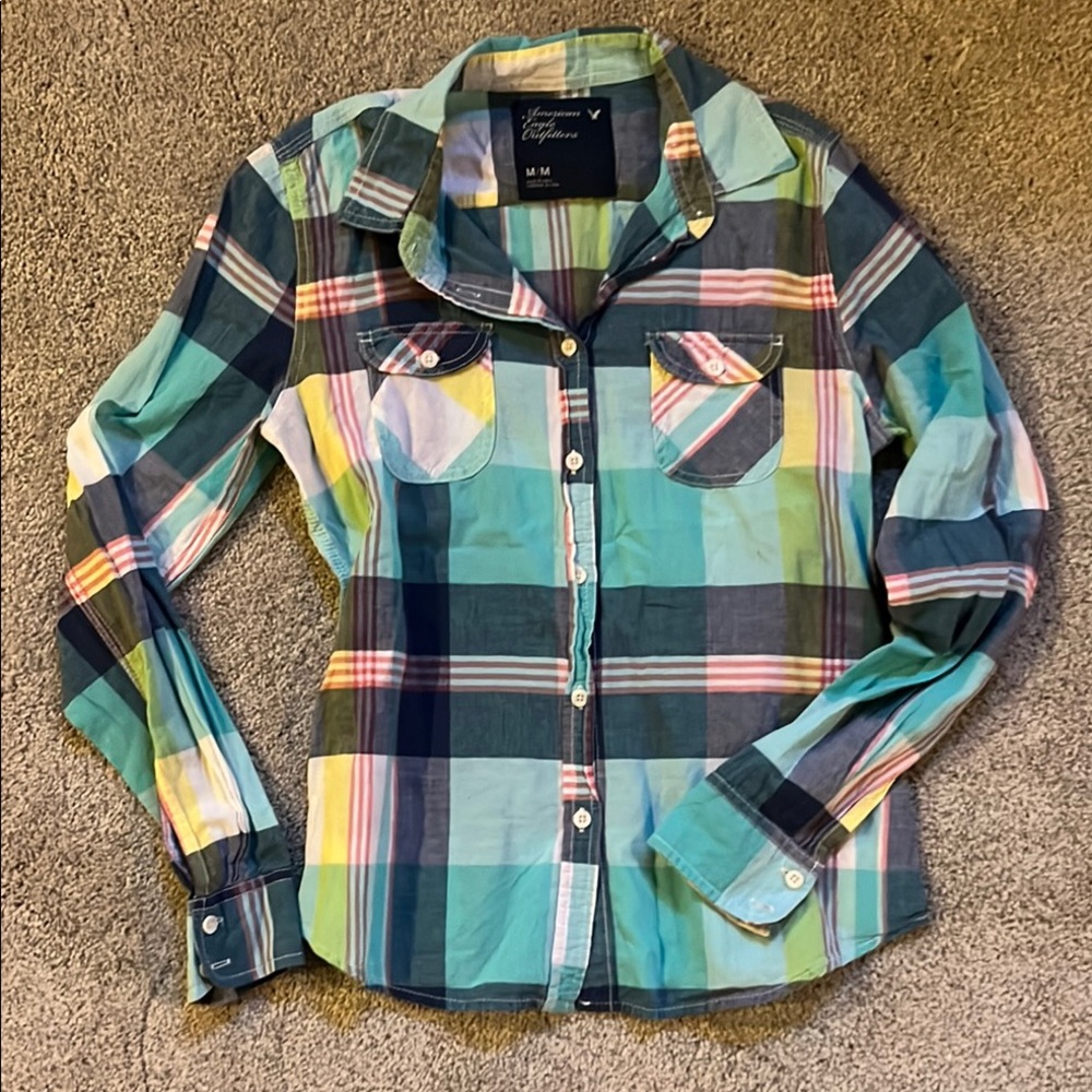 Abercrombie & Fitch Blue Green Button Down Shirt